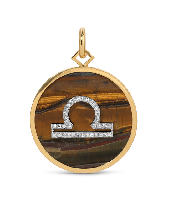 Diamond and Tiger's Eye Zodiac Pendant in 18k Gold