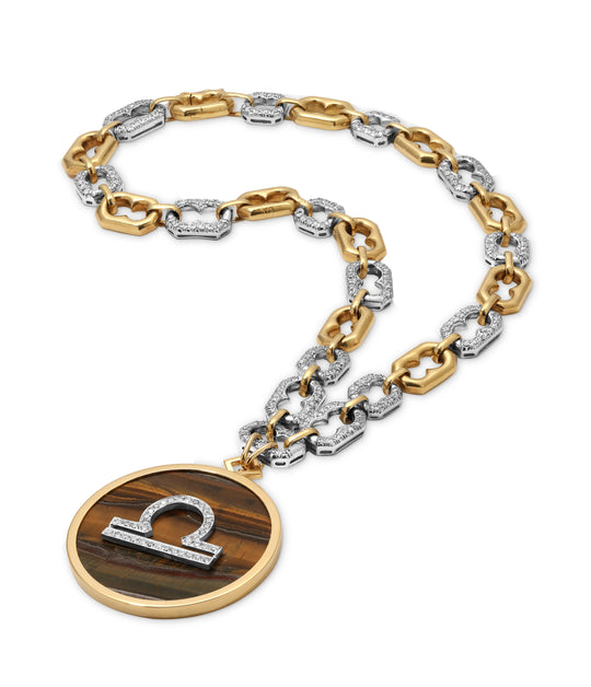 Diamond and Tiger's Eye Zodiac Pendant in 18k Gold