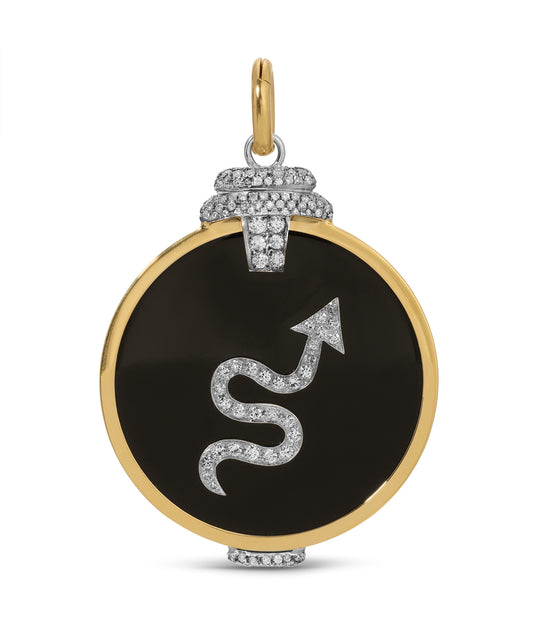 Onyx and Diamond 'Pagoda' Zodiac Pendant in 18k Gold & Platinum