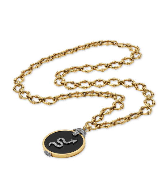 Onyx and Diamond 'Pagoda' Zodiac Pendant in 18k Gold & Platinum