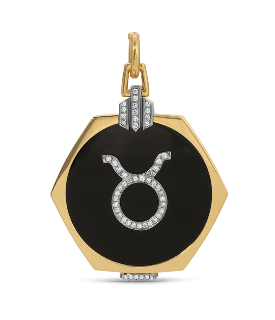 Onyx and Diamond 'Art Deco' Zodiac Pendant in 18k Gold & Platinum