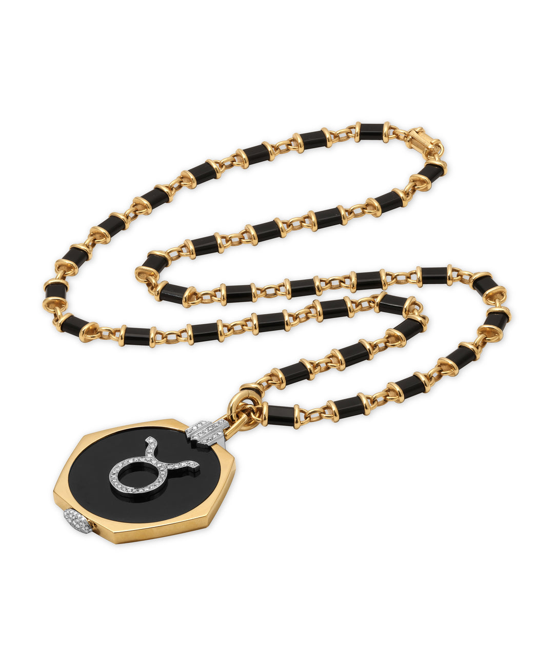 Onyx and Diamond 'Art Deco' Zodiac Pendant in 18k Gold & Platinum