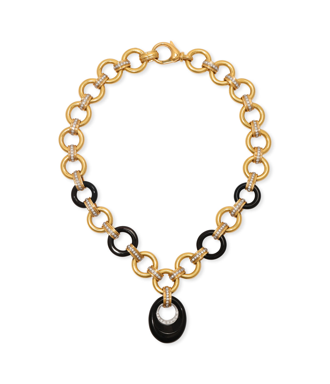Onyx, Diamond and Gold Pendant Necklace