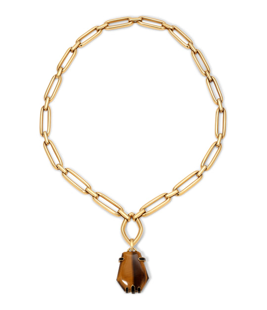 David Webb Tiger's Eye Satoire Pendant Necklace in 18k Gold & Platinum