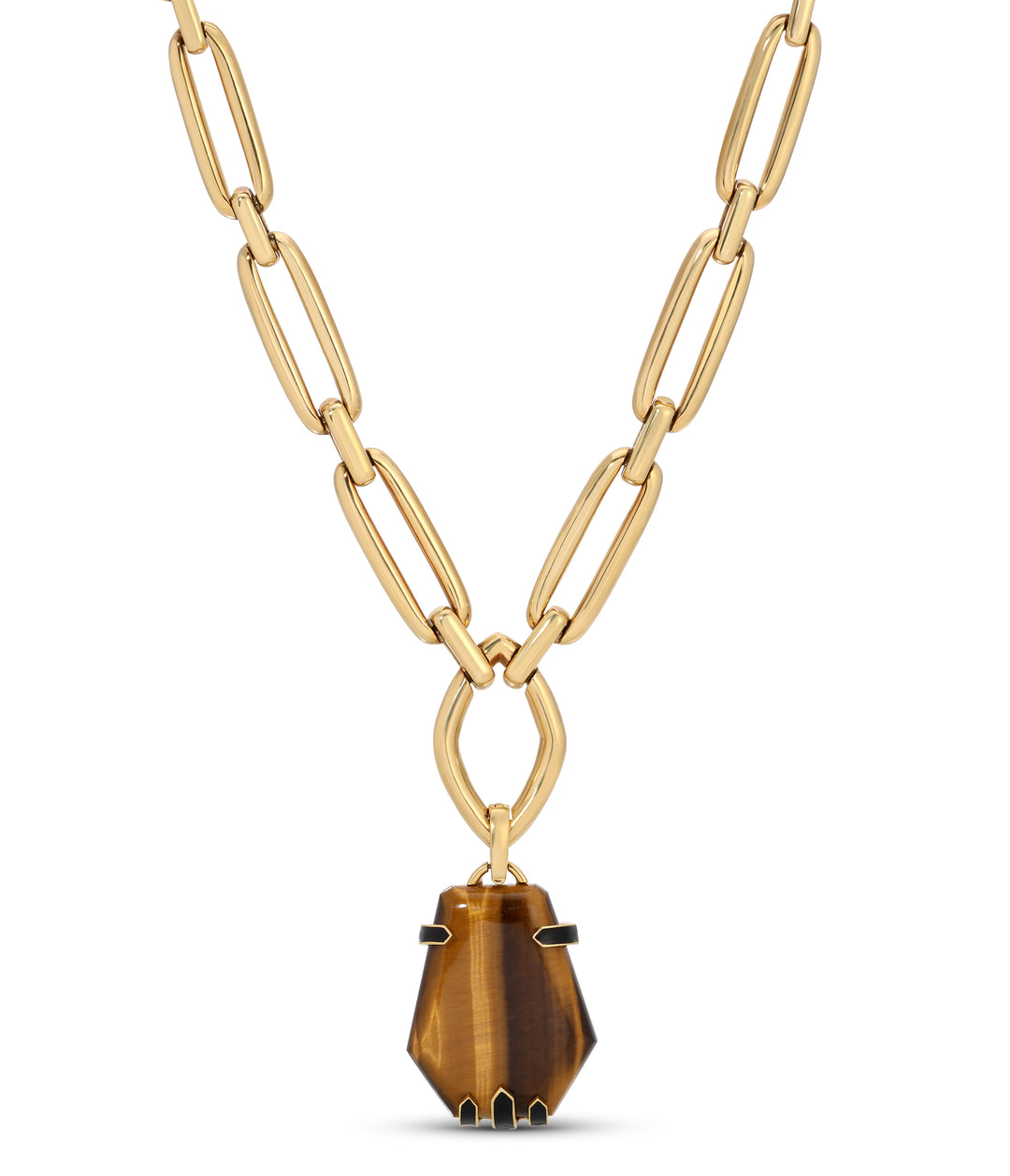 David Webb Tiger's Eye Satoire Pendant Necklace in 18k Gold & Platinum