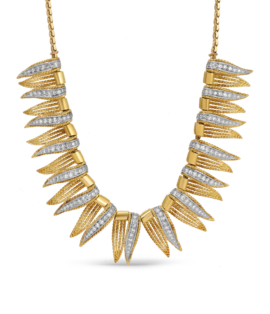 Diamond Leaf Collar Necklace in 18k Gold