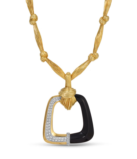 La Triomphe Diamond & Onyx Pendant Necklace in 18k Gold