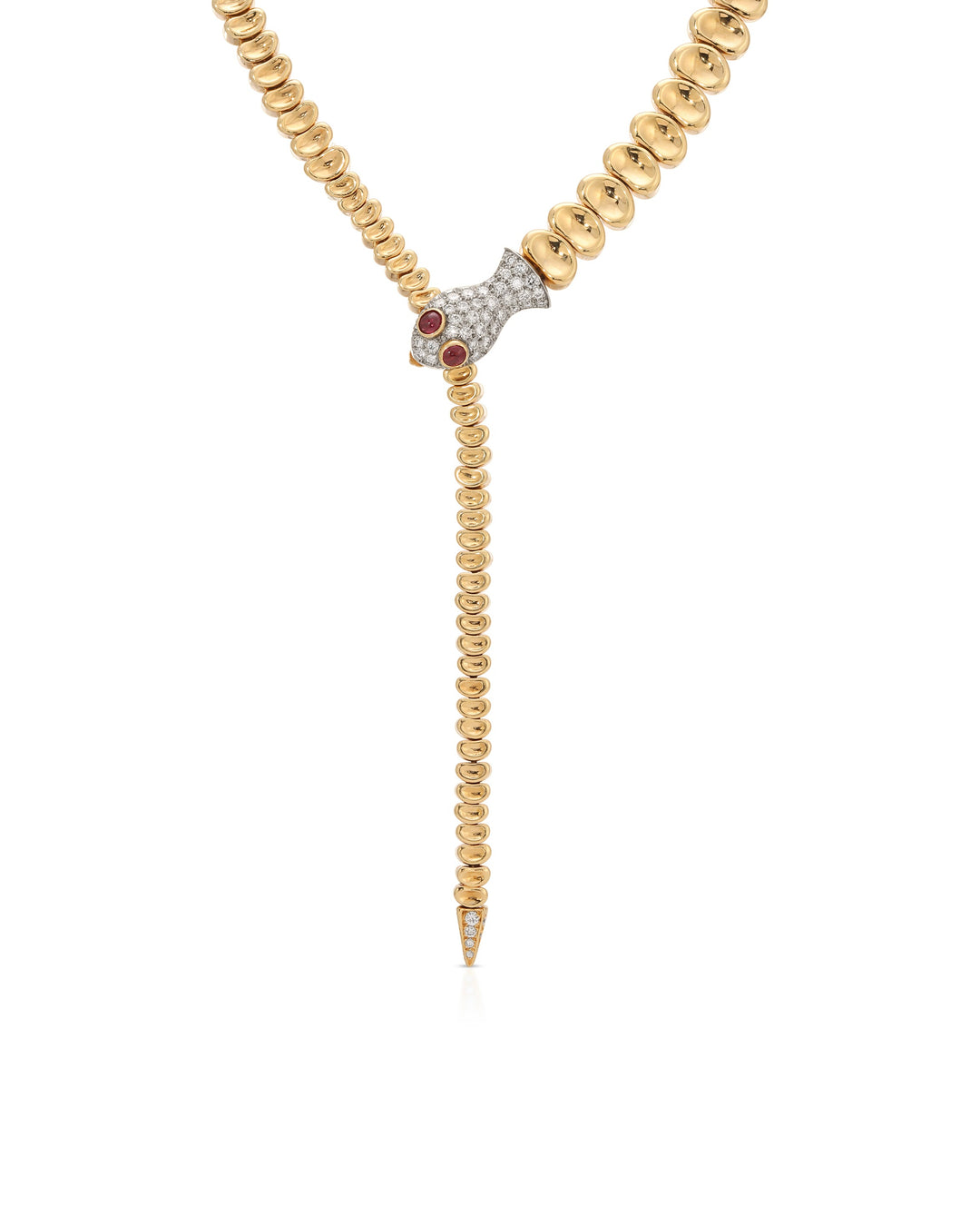 Diamond and Ruby Serpent Necklace in 18k Gold