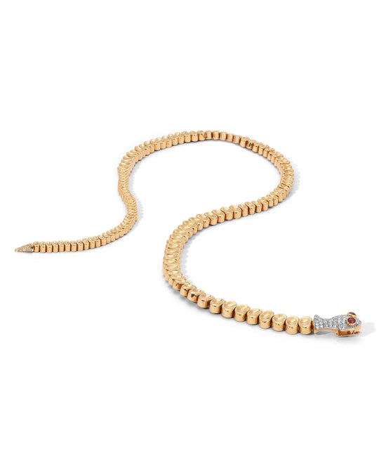 Diamond and Ruby Serpent Necklace in 18k Gold