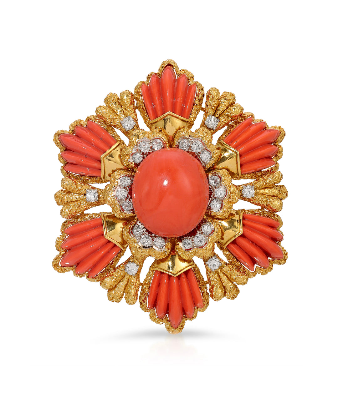 Wander & Co., Coral & Diamond Pendant-Brooch in 18K Gold