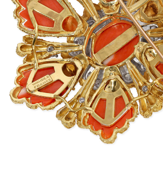 Wander & Co., Coral & Diamond Pendant-Brooch in 18K Gold