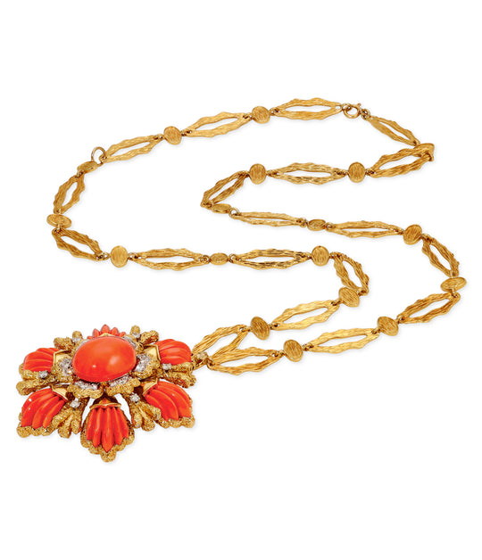 Wander & Co., Coral & Diamond Pendant-Brooch in 18K Gold