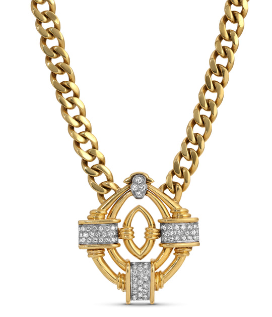Diamond Pendant on Curb Link Chain in 18k Gold
