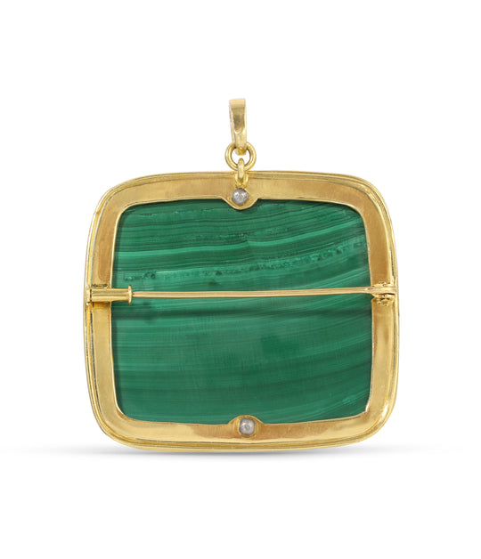 French Malachite and Diamond Sagittarius Pendant in 18k Gold