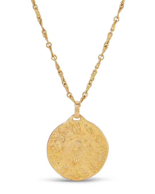 Vintage Celestial Zodiac Medallion Necklace in 18k Gold