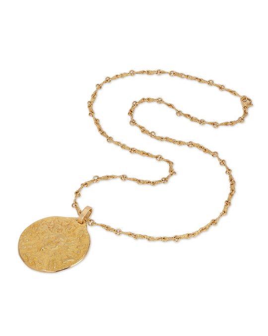 Vintage Celestial Zodiac Medallion Necklace in 18k Gold