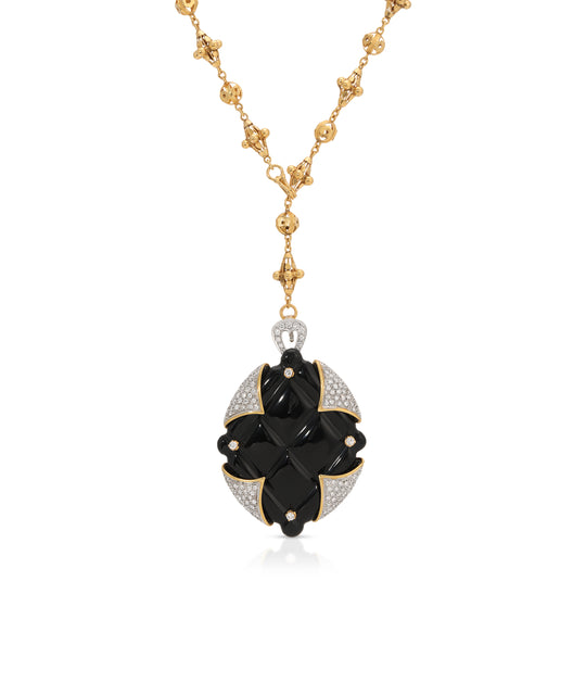 Black Onyx & Diamond Pendant-Brooch