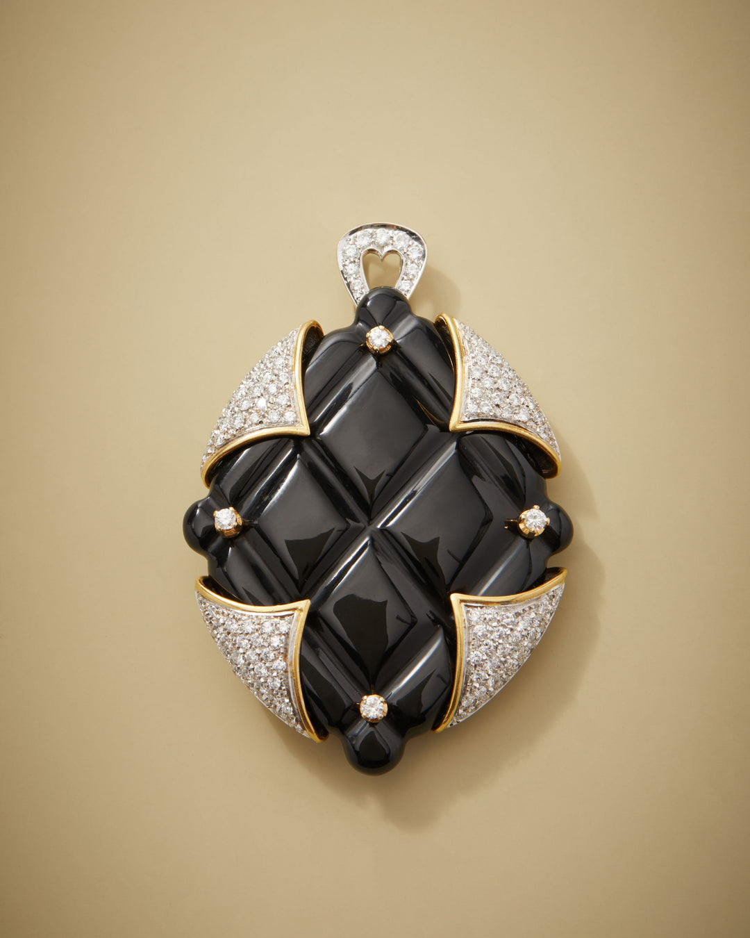 Black Onyx & Diamond Pendant-Brooch