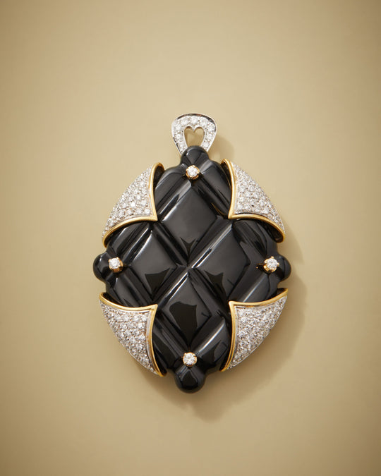 Black Onyx & Diamond Pendant-Brooch