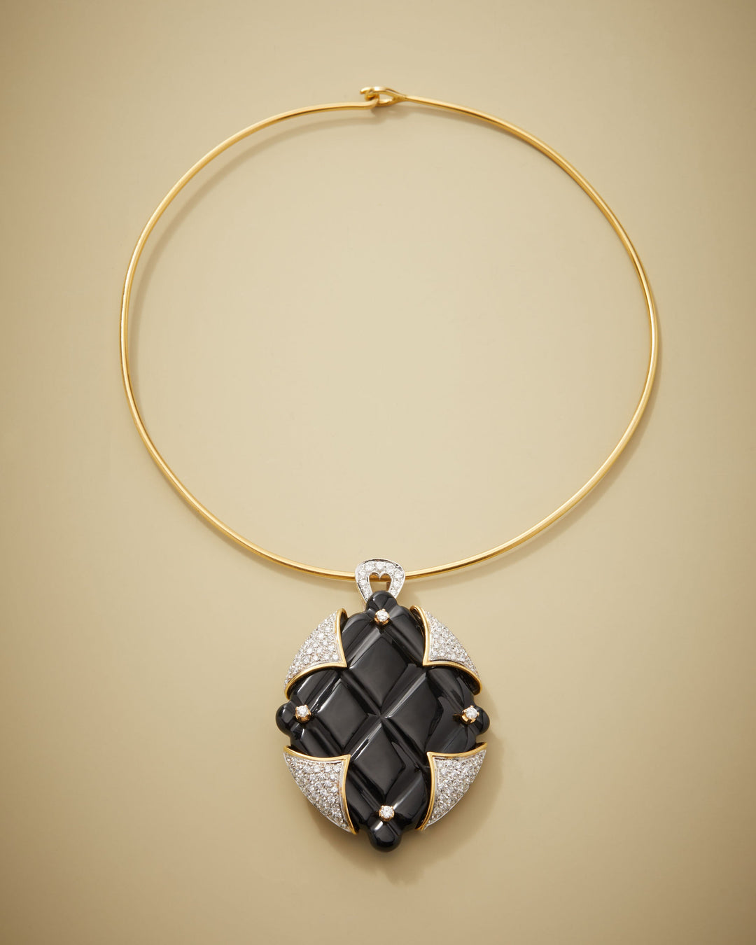 Black Onyx & Diamond Pendant-Brooch