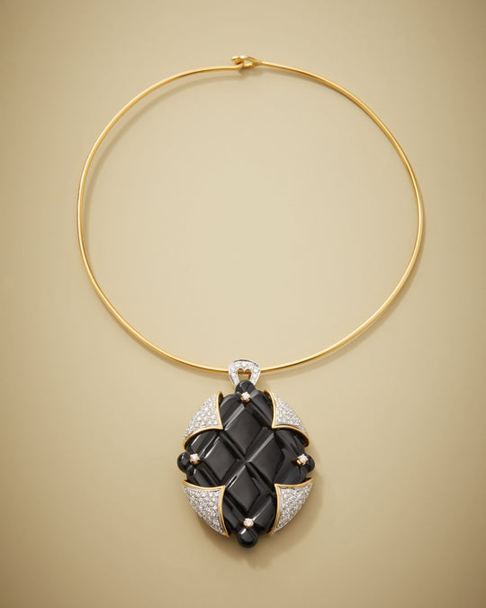 Black Onyx & Diamond Pendant-Brooch