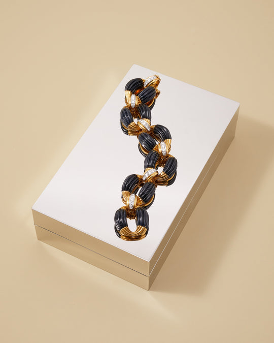 Onyx and Diamond Link Bracelet in 18k Gold