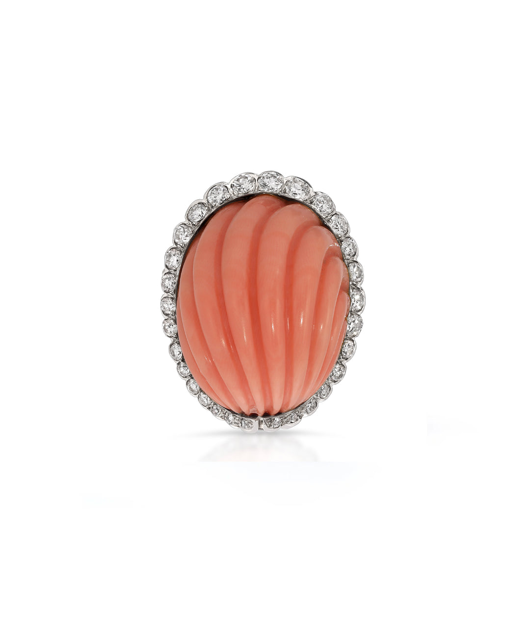 Fluted Angel Skin Coral Diamond Ring in 18K Gold