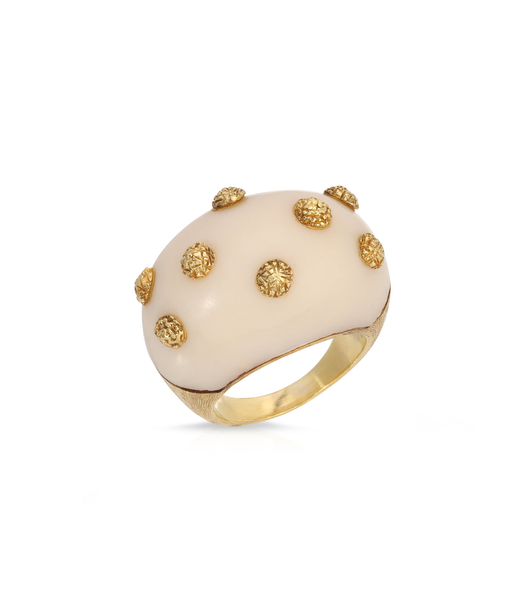 Cream Agate Dome Ring in 18K Gold