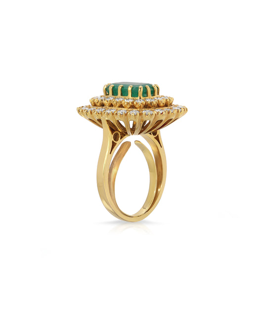 Emerald & Diamond Cocktail Ring in 14K Gold