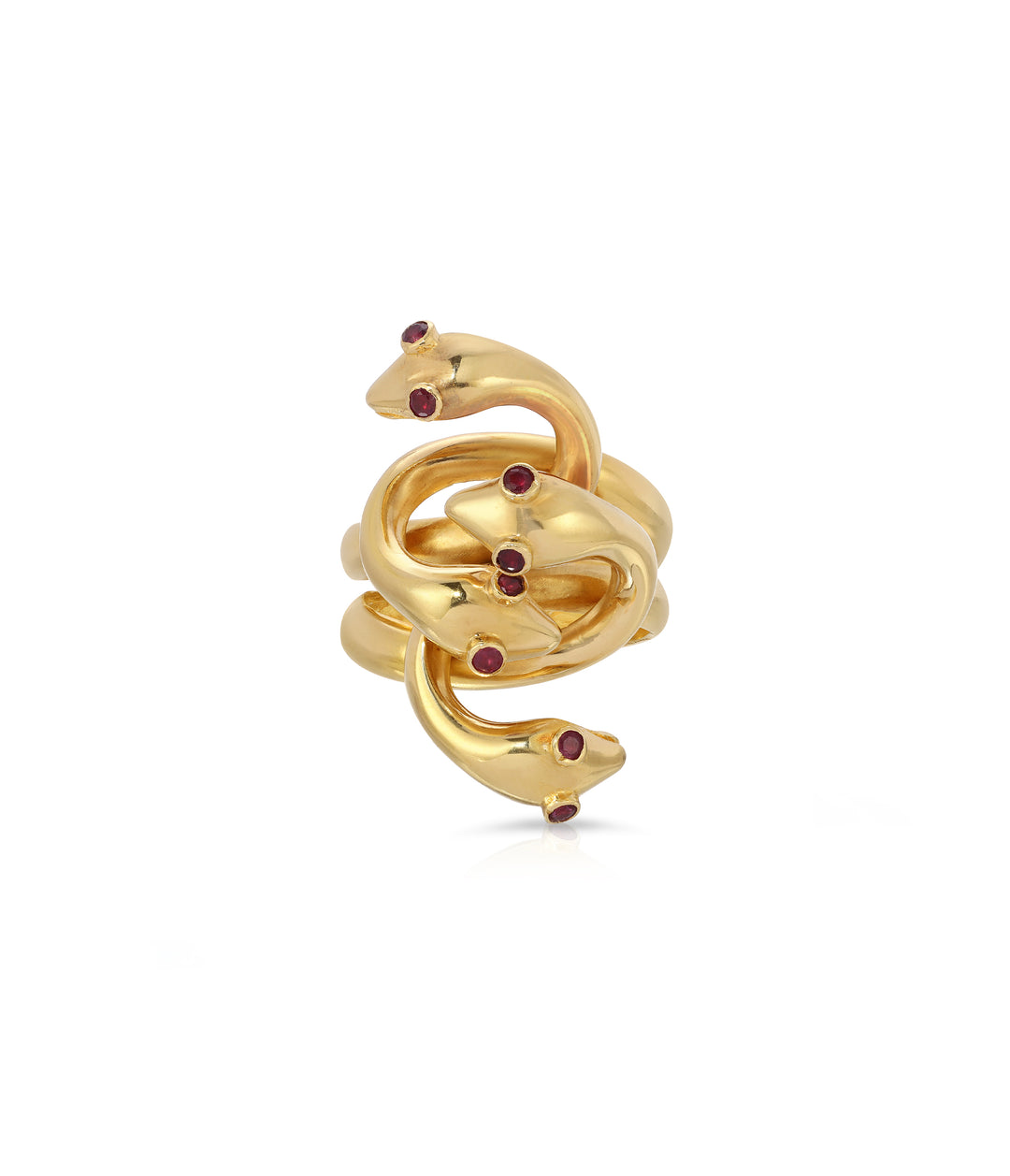 Ruby Four Headed Serpent Ring in 18K Gold