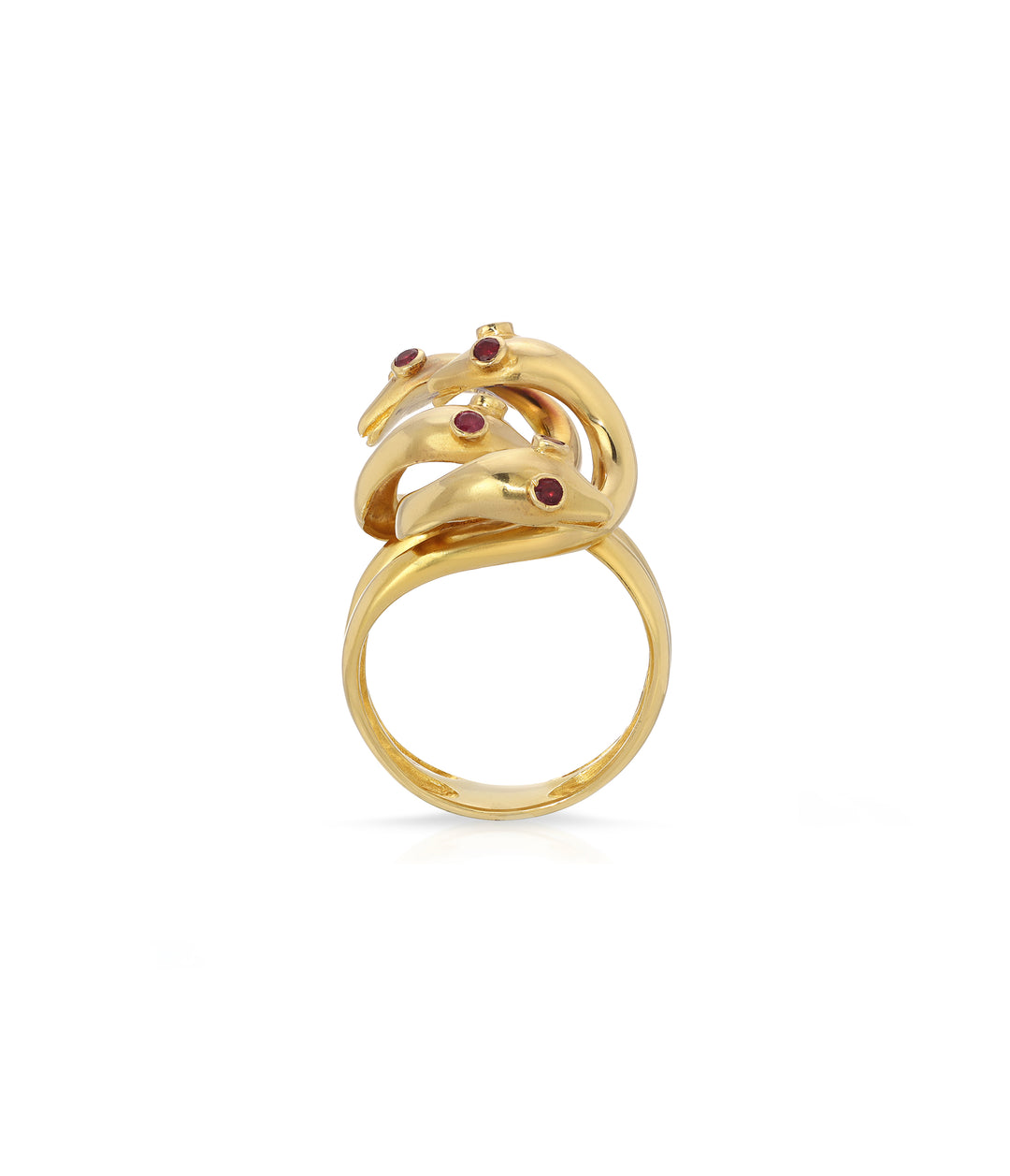 Ruby Four Headed Serpent Ring in 18K Gold