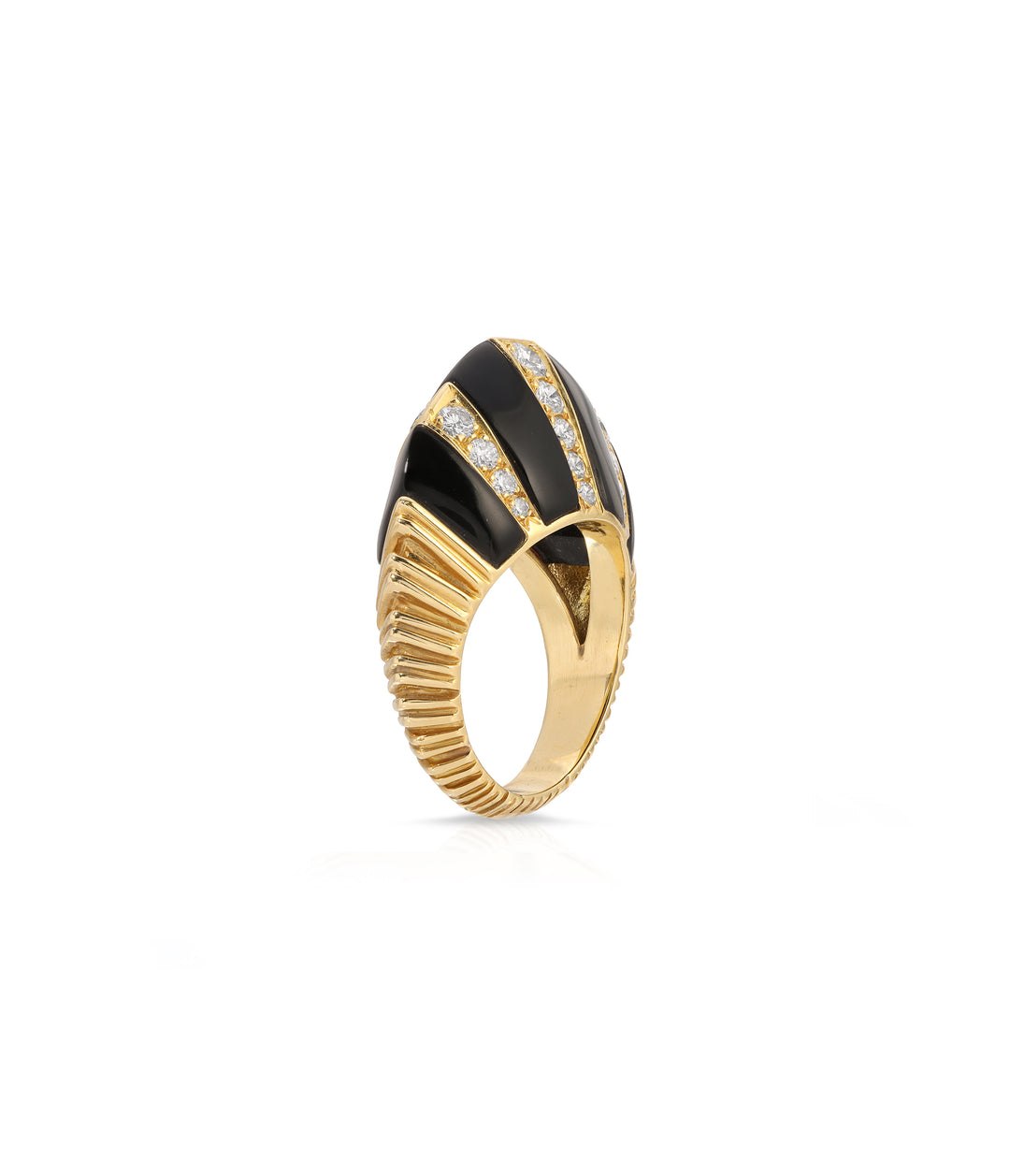 Onyx & Diamond Fanned Dome Ring in 18K Gold