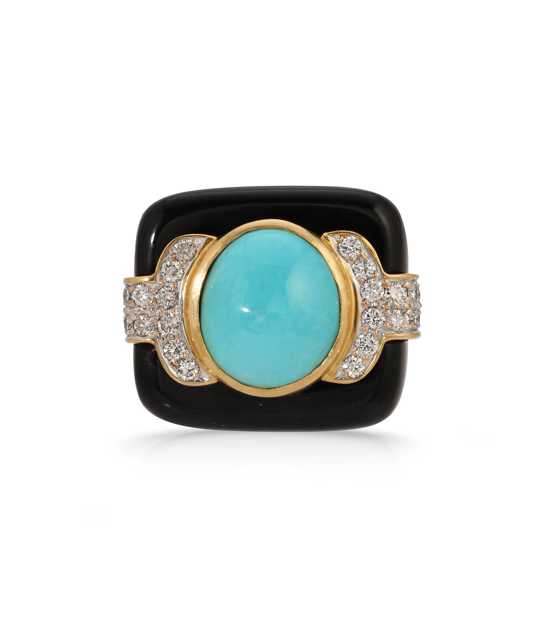 Onyx, Turquoise and Diamond Ring in 14K Gold