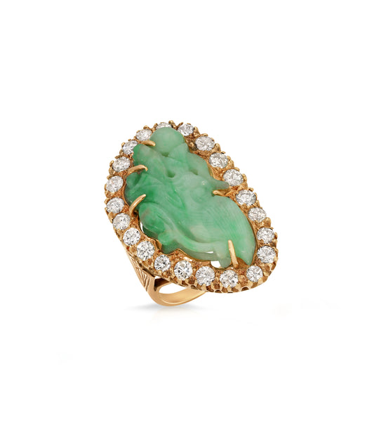 Jade & Diamond Ring in 14K Gold