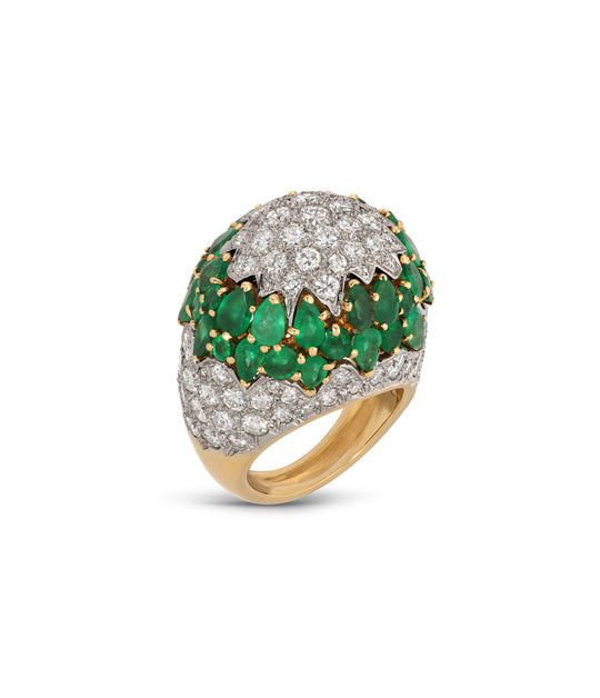 Emerald and Diamond Bombé Ring in 18K Two-Tone Gold