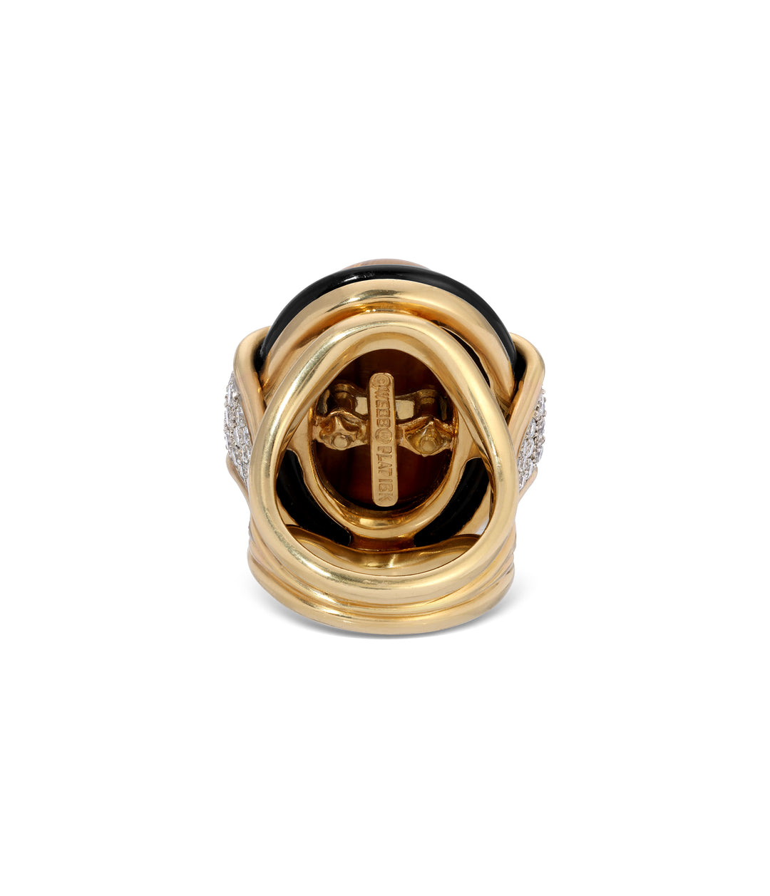 David Webb Tiger’s Eye, Onyx and Diamond Ring in 18k Gold and Platinum