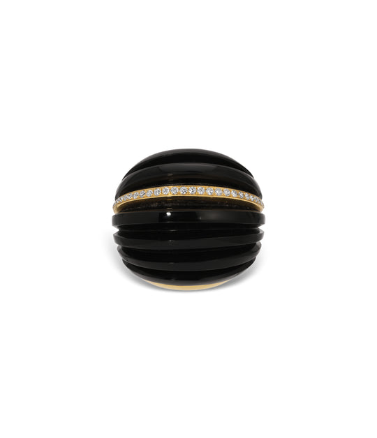 Fluted Onyx & Diamond Dome Ring in 14k Gold