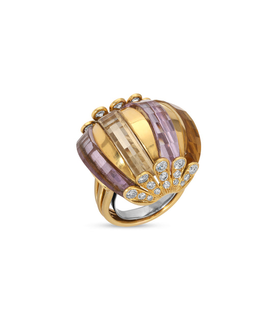 Amethyst & Citrine Diamond Ring in 18k Gold