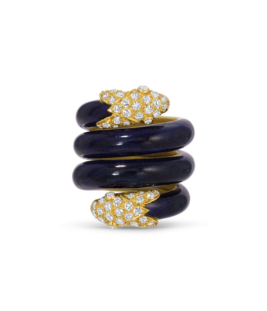 Christian Dior Navy Enamel & Diamond Serpent Ring in 18k Gold