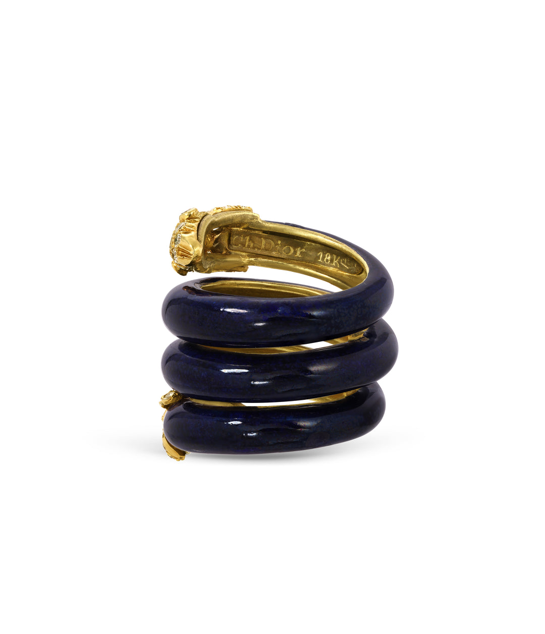 Christian Dior Navy Enamel & Diamond Serpent Ring in 18k Gold