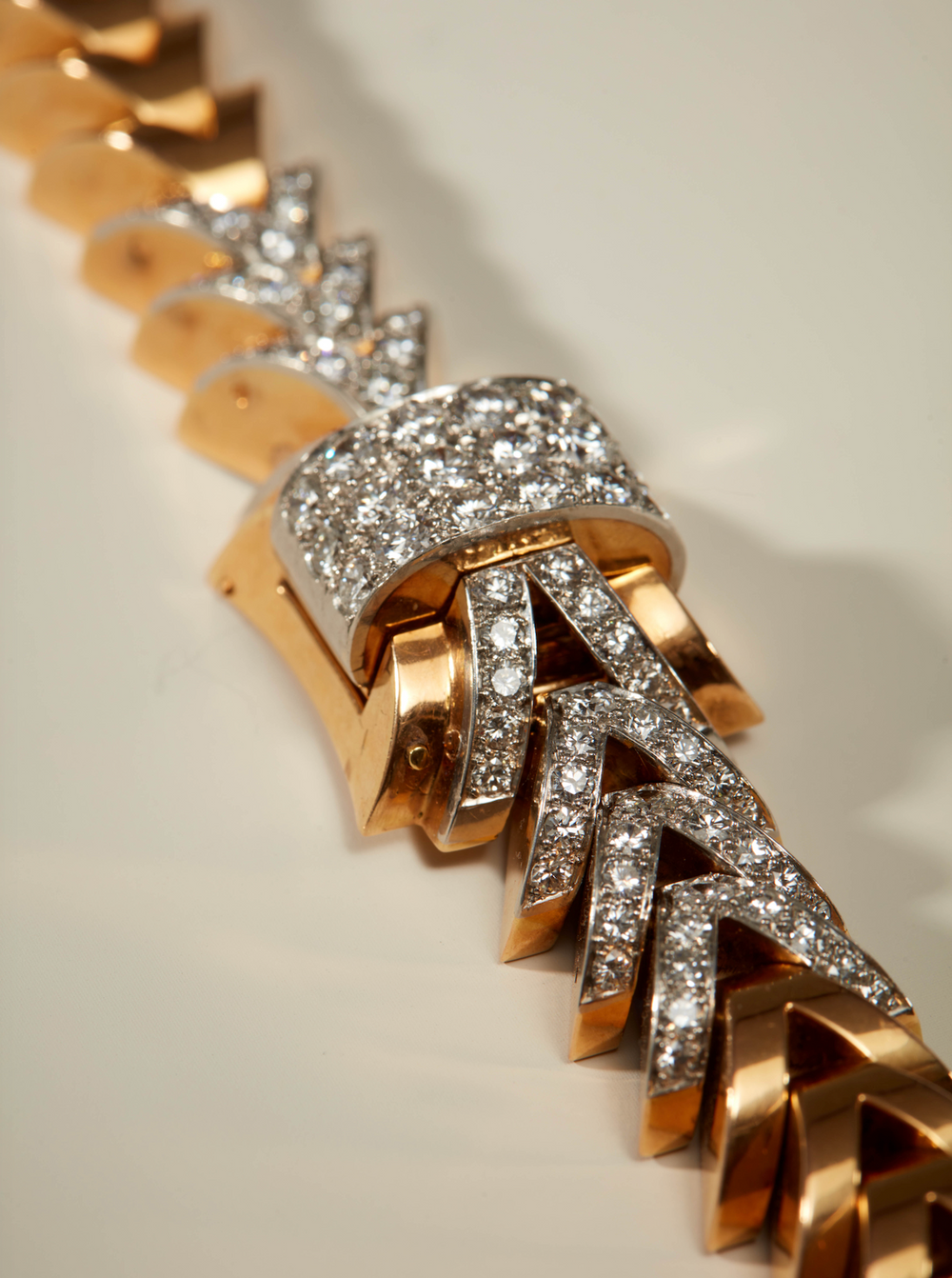 French Retro Diamond Bracelet/Cover-Watch in Platinum & 18K Rose Gold