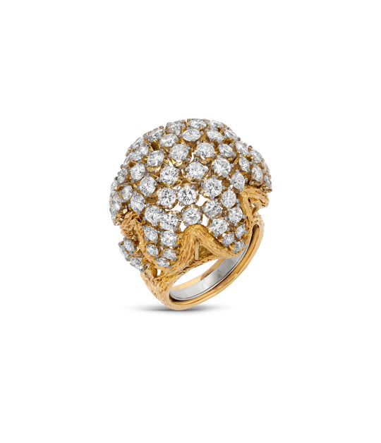 Diamond Bombe Ring in 18K Textured Gold