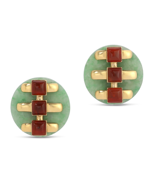 Cartier, Aldo Cipullo Jade and Carnelian Disc Earrings in 18K Gold