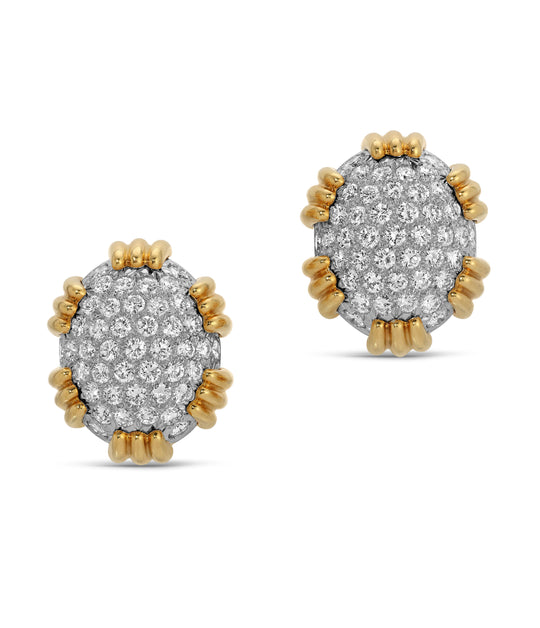 David Webb Diamond Bombé Ear Clips in Platinum & 18k Gold