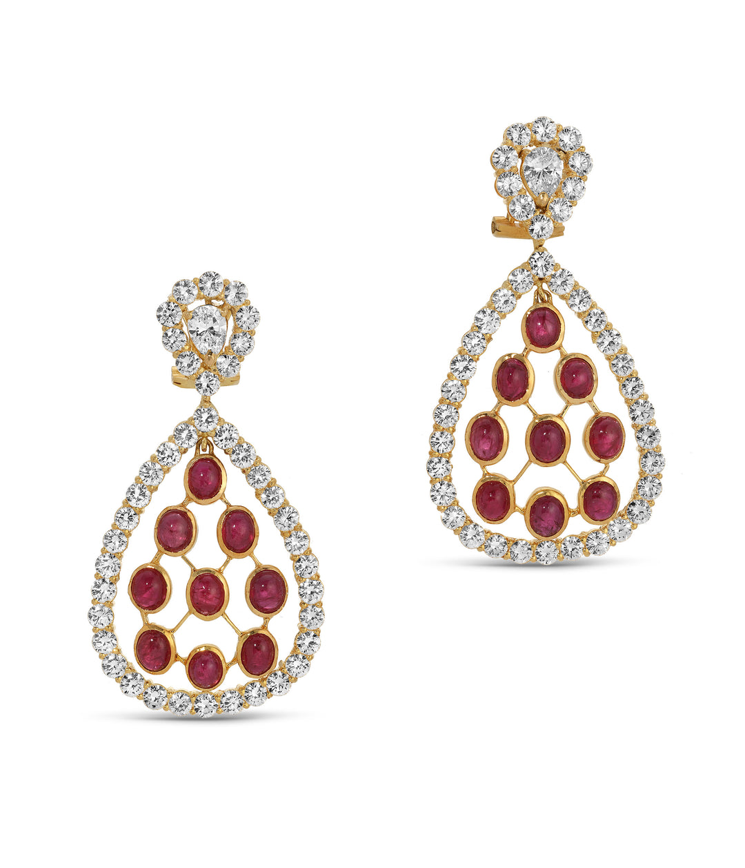 Ruby & Diamond Pendant Earrings in 18K Gold