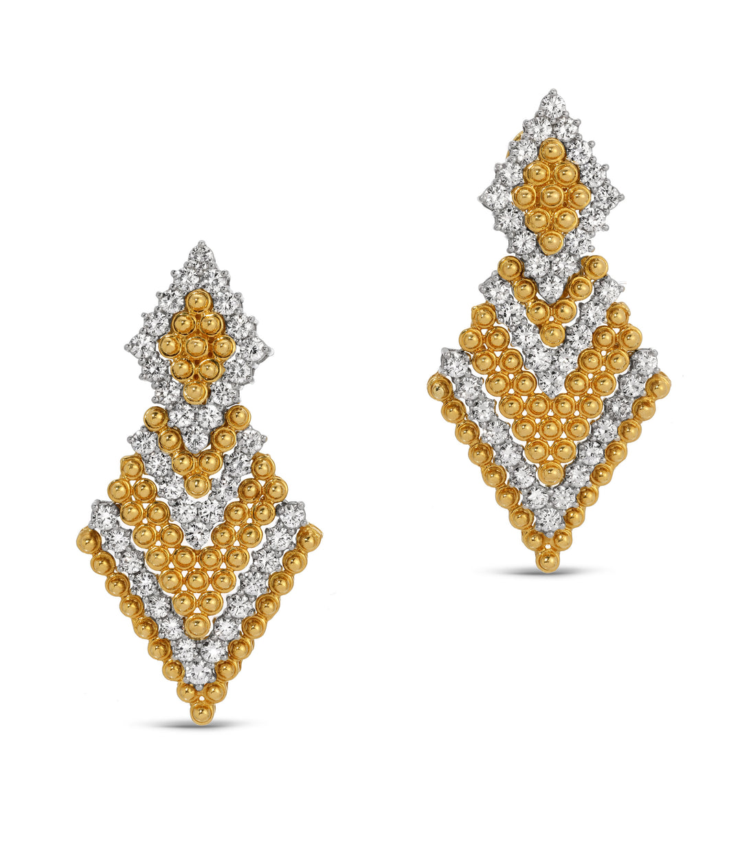 Diamond Chevron Earrings in 18K Gold and Platinum