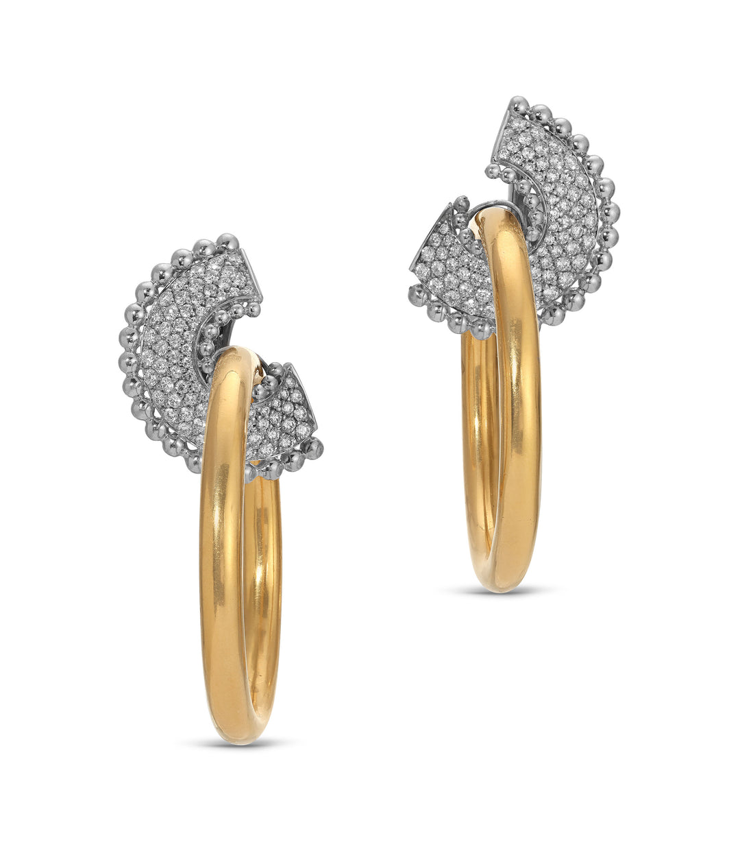 Diamond Hoop Earrings in 18K Bi-Color Gold