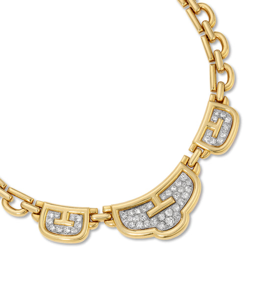 Diamond Tripple Plaque Necklace in 18k Gold