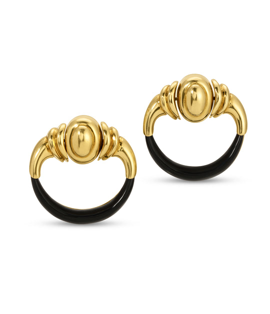 Aldo Cipullo for Cartier Onyx Door Knocker Ear Clips in 18k Gold