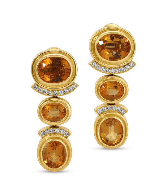 Citrine & Diamond Ear Clips in 18k Gold